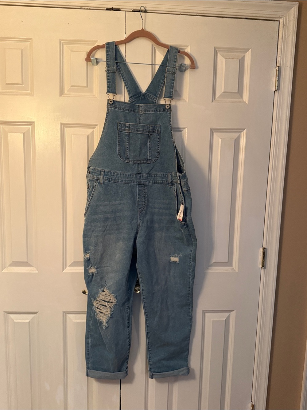 Style & Co. Light Blue Distressed Denim Overalls